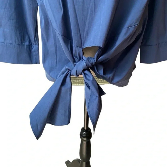 Halogen Blue Tie-Front Top Size Large Petite | 3/4 Sleeve Workwear Blouse - Picture 5 of 14